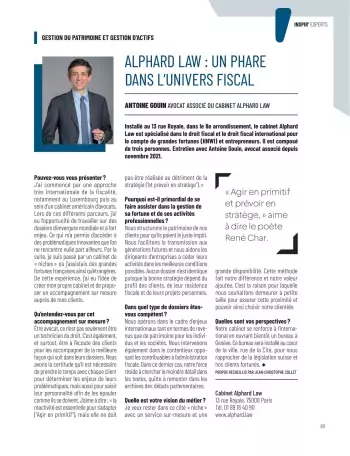 Interview de Me Antoine Gouin, avocat fiscaliste, Inspir Avril Mai 2023 p100